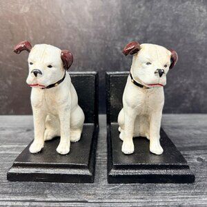 Cast Iron Terrier Dog Nipper Bookends Pair Vintage Style Heavy White Dog